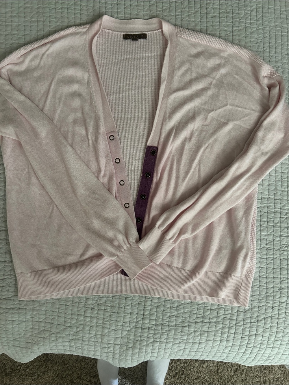 Like new! Lilla P Pale Pink Ribbed Cardigan with Contrast Label